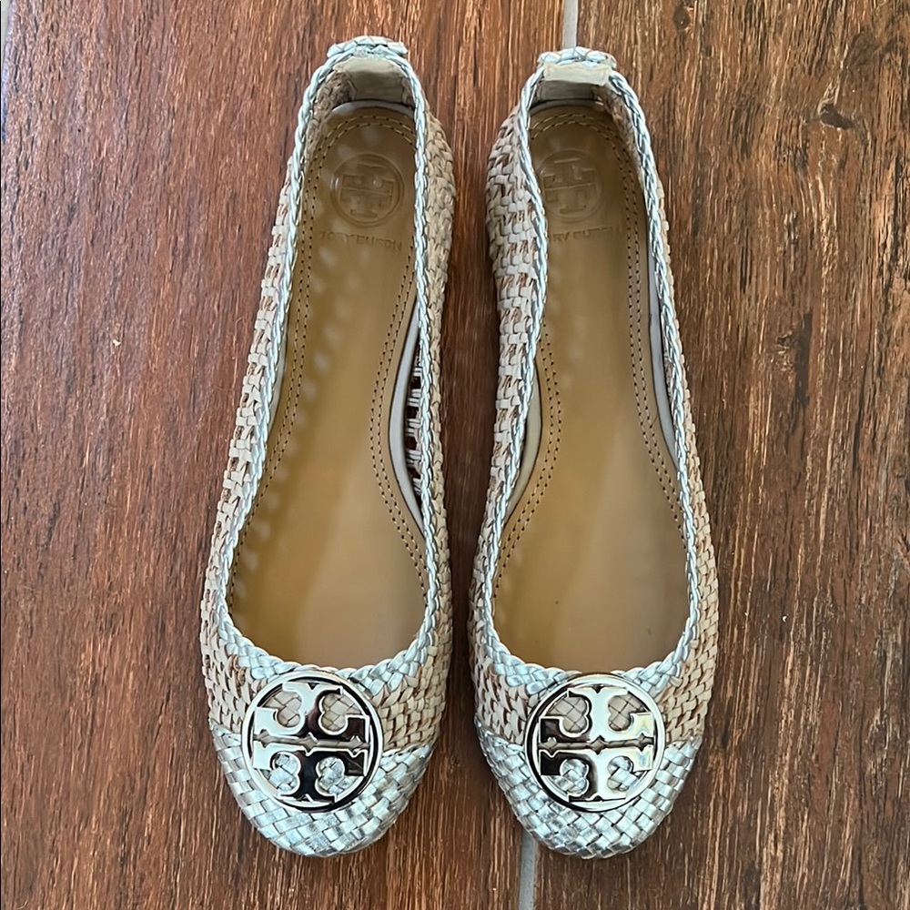 Tory Burch Woven Cream Flats